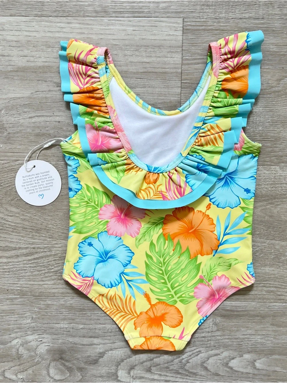 RuffleButts Swimsuit Girls 2T Happy Hula Tropical Scoopback Ruffle UPF One Piece